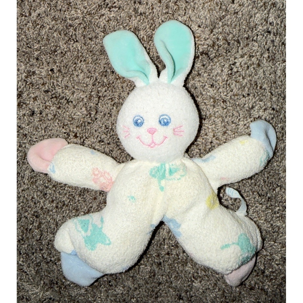 VTG Bantam Terry Cloth Bunny Rabbit‎ Baby Plush Rattle Pastel Color Soft Lovey